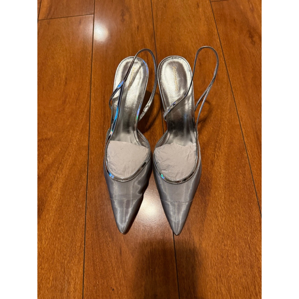 Reformation Metallic Silver Pointed Slingback Heels